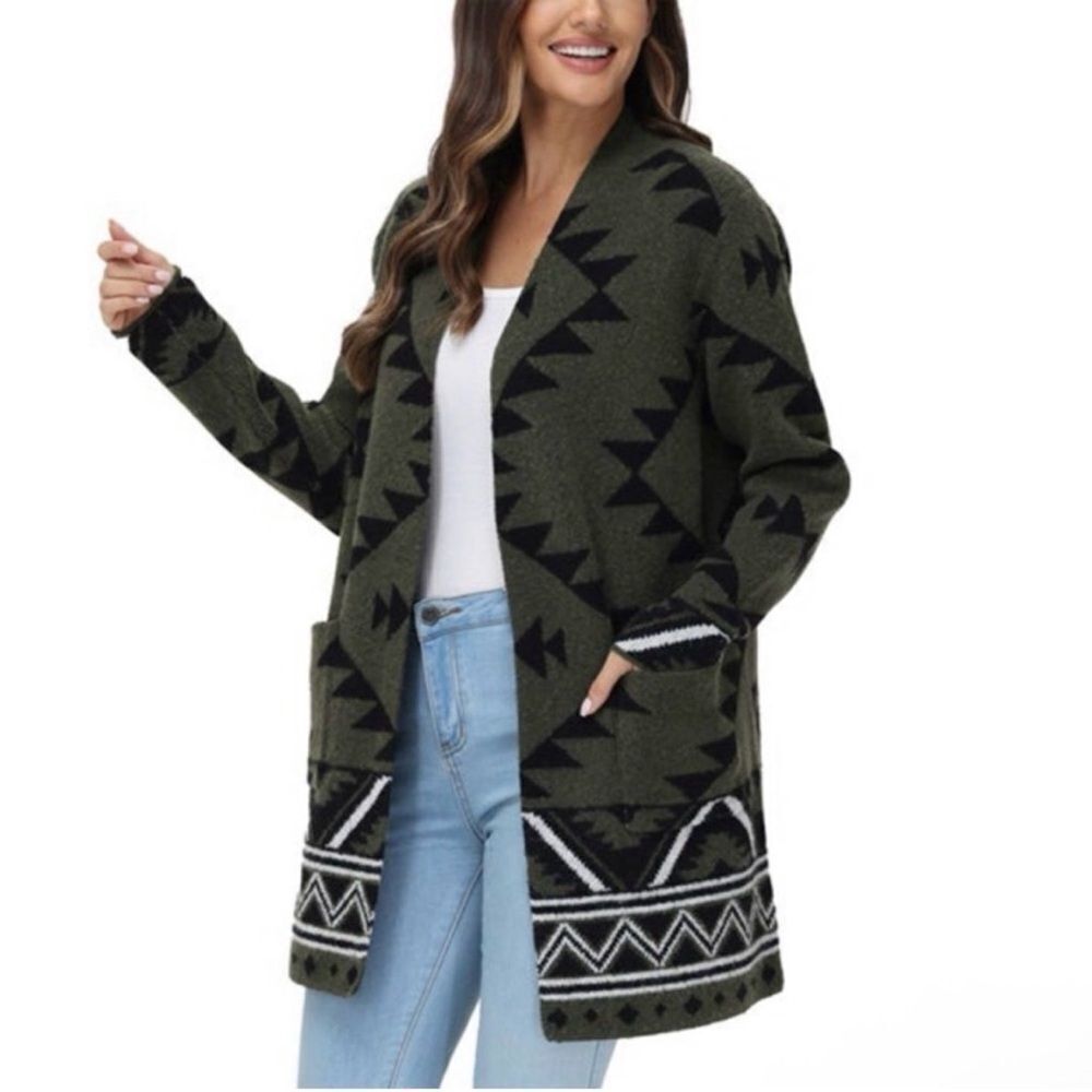 FRYE Women's Cozy Cardigan - Olive & Black size XL